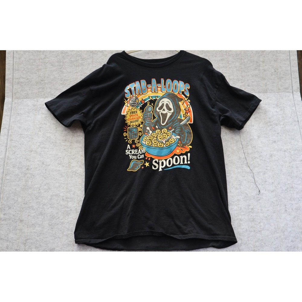 Gildan Scream Ghostface Stab-A-Loops Cereal Parody T-Shirt Mens XL Black Horror